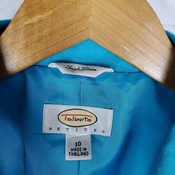 Talbots Irish Linen 3 Button Blazer Womens 10P Petite Blue Lined READ DESCRIPTIO - Picture 9 of 13
